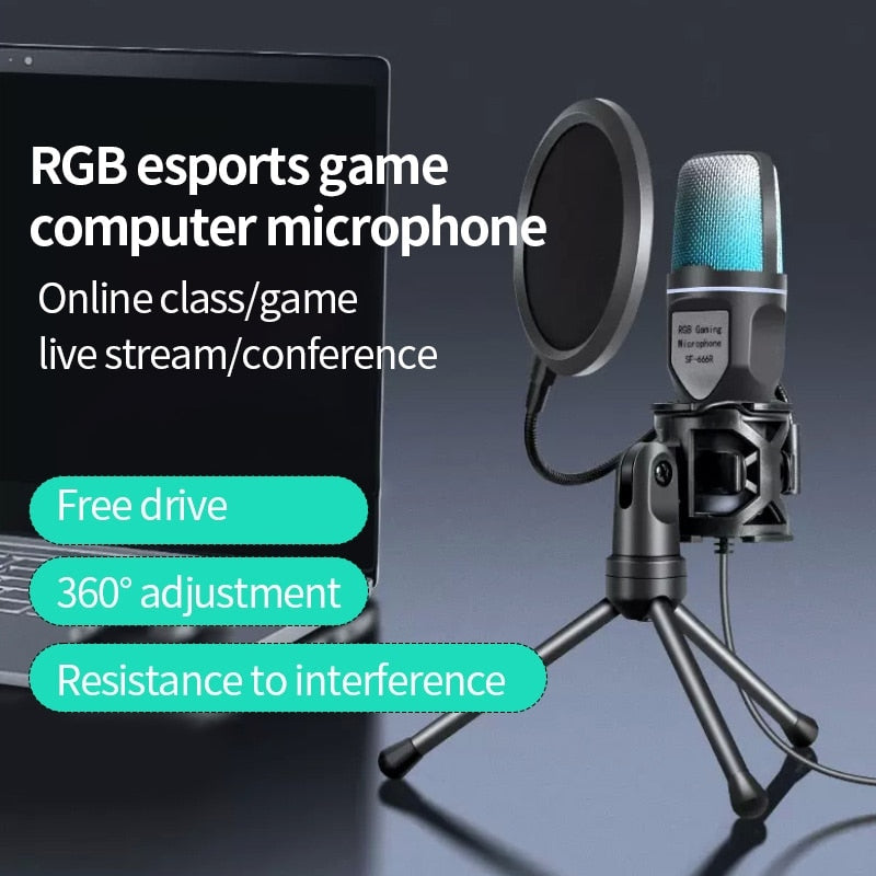 SF 666R USB Microphone RGB Microfone Condensador Wire Gaming Mic for